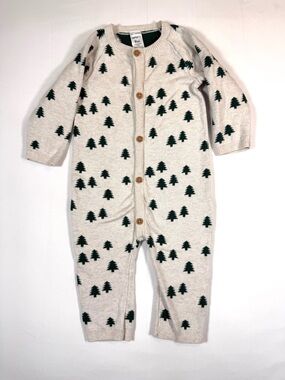 CARTER’S Baby Tree Print‎ Knit One Piece Romper 9M Cream Button Front Cotton